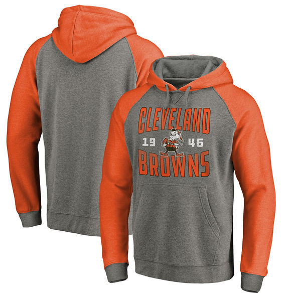 Cleveland Browns NFL Pro Line by Fanatics Branded Timeless Collection Antique Stack Tri Blend Raglan Pullover Hoodie Ash