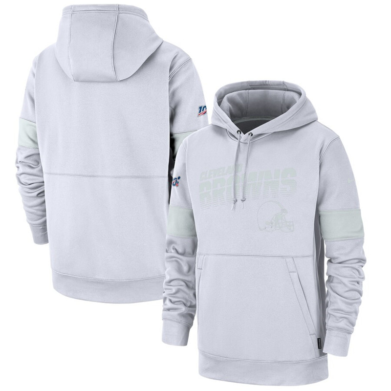 Cleveland Browns Nike NFL 100 2019 Sideline Platinum Therma Pullover Hoodie White