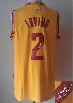 Cleveland Cavaliers Revolution 30 Autographed 2 Kyrie Irving Navy Yellow Stitched NBA Jersey