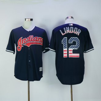 Cleveland Indians 12 Francisco Lindor USA Flag Fashion MLB Jersey
