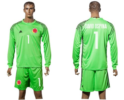Colombia 1 David Ospina Green Goalkeeper Long Sleeves Soccer Country Jersey