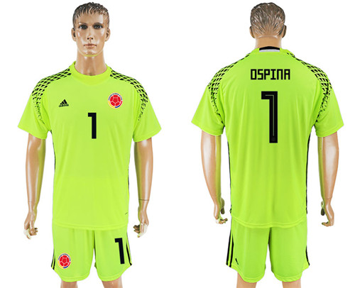 Colombia 1 OSPINA Fluorescent Green Goalkeeper 2018 FIFA World Cup Soccer Jersey