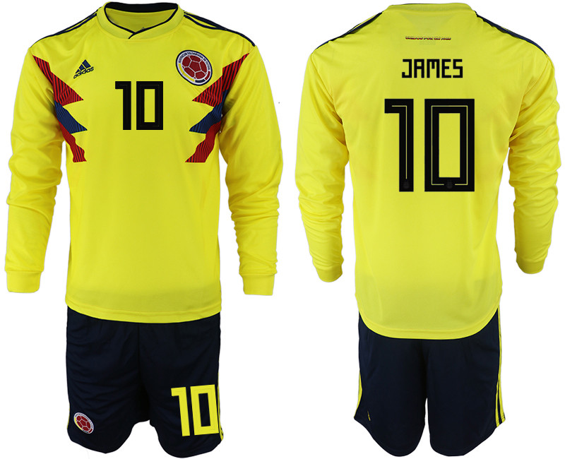 Colombia 10 JAMES Home 2018 FIFA World Cup Long Sleeve Soccer Jersey