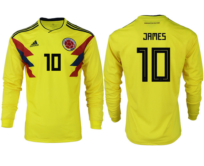Colombia 10 JAMES Home 2018 FIFA World Cup Long Sleeve Thailand Soccer Jersey