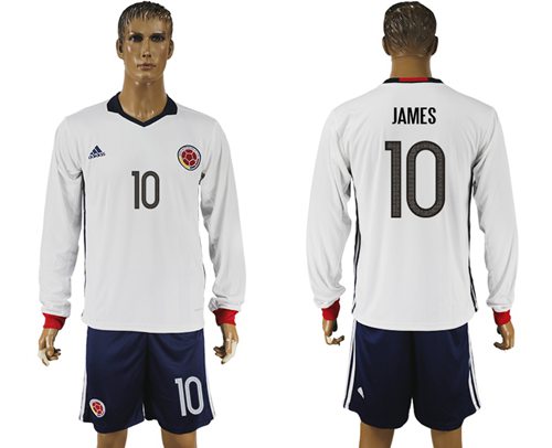 Colombia 10 James Away Long Sleeves Soccer Country Jersey