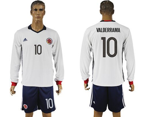 Colombia 10 Valderrama Away Long Sleeves Soccer Country Jersey
