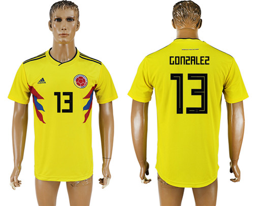 Colombia 13 GONZALEZ Home 2018 FIFA World Cup Thailand Soccer Jersey