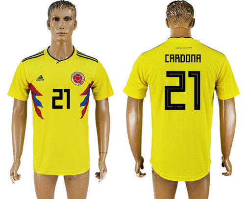 Colombia 21 CARDONA Home 2018 FIFA World Cup Thailand Soccer Jersey