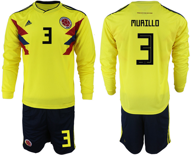 Colombia 3 MURILLO Home 2018 FIFA World Cup Long Sleeve Soccer Jersey