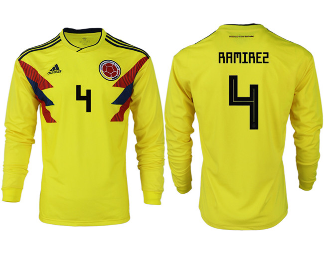 Colombia 4 RAMIREZ Home 2018 FIFA World Cup Long Sleeve Thailand Soccer Jersey