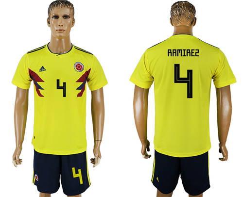 Colombia 4 RAMIREZ Home 2018 FIFA World Cup Soccer Jersey