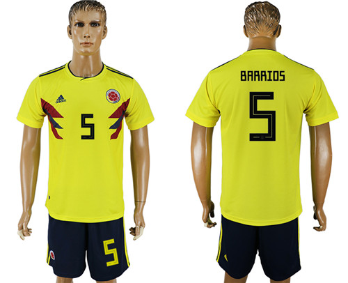 Colombia 5 BARRIOS Home 2018 FIFA World Cup Soccer Jersey