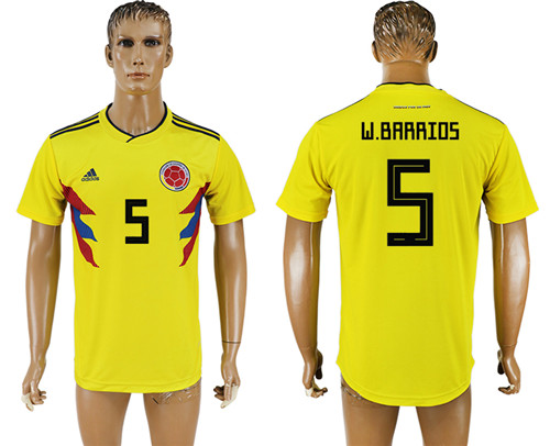 Colombia 5 W.BARRIOS Home 2018 FIFA World Cup Thailand Soccer Jersey