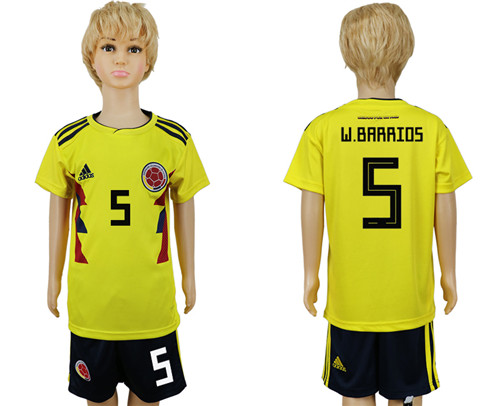 Colombia 5 W.BARRIOS Youth 2018 FIFA World Cup Soccer Jersey