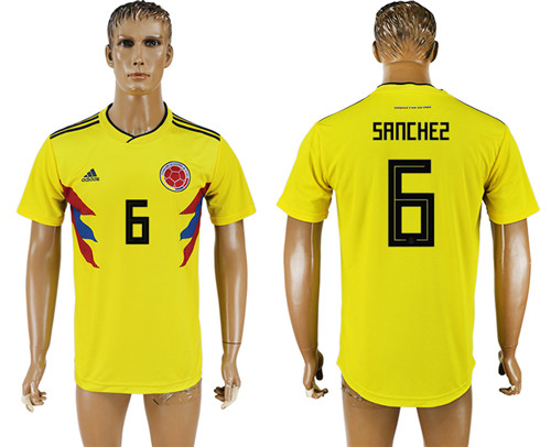 Colombia 6 SANCHEZ Home 2018 FIFA World Cup Thailand Soccer Jersey