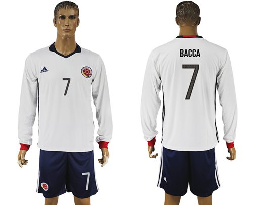 Colombia 7 Bacca Away Long Sleeves Soccer Country Jersey
