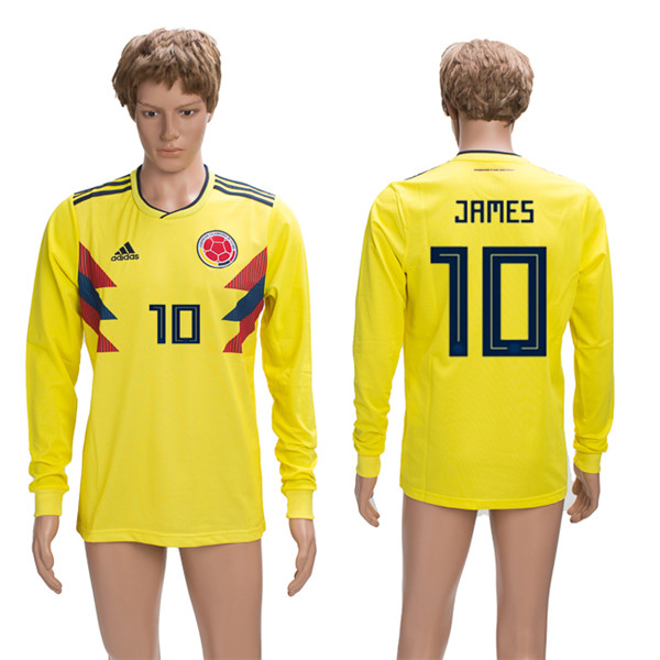 Columbia 10 JAMES Home 2018 FIFA World Cup Long Sleeve Thailand Soccer Jersey