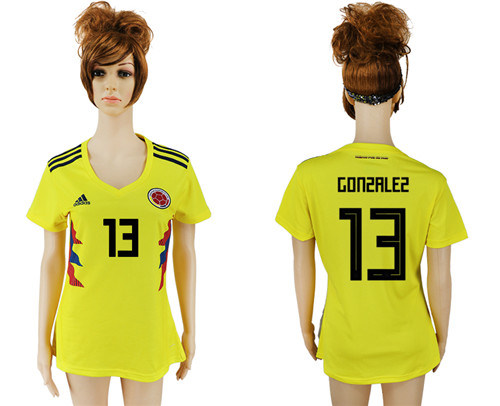 Columbia 13 GONSALES Home 2018 FIFA World Cup Women Soccer Jersey