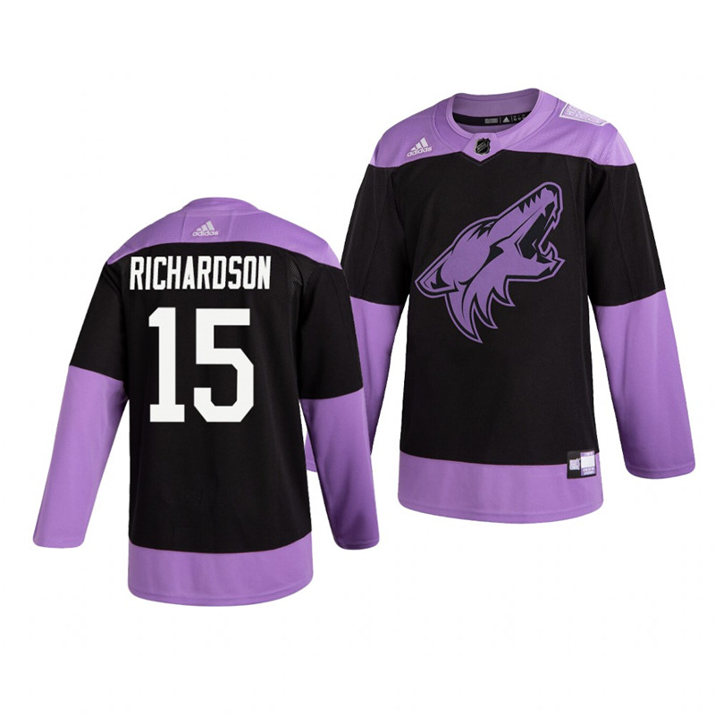 Coyotes 15 Brad Richardson Black Purple Hockey Fights Cancer Adidas Jersey