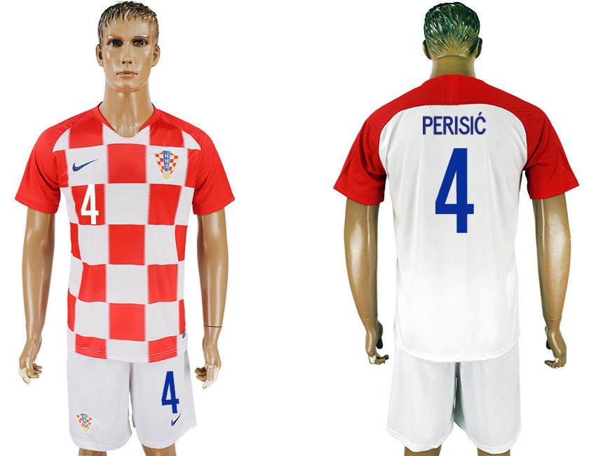 Croatia 4 PERISIC Home 2018 FIFA World Cup Soccer Jersey