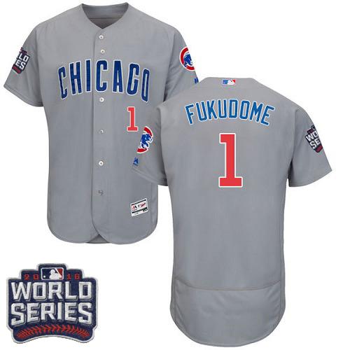 Cubs 1 Kosuke Fukudome Grey Flexbase Authentic Collection Road 2016 World Series Bound Stitched MLB Jersey