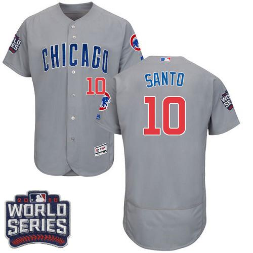 Cubs 10 Ron Santo Grey Flexbase Authentic Collection Road 2016 World Series Bound Stitched MLB Jersey