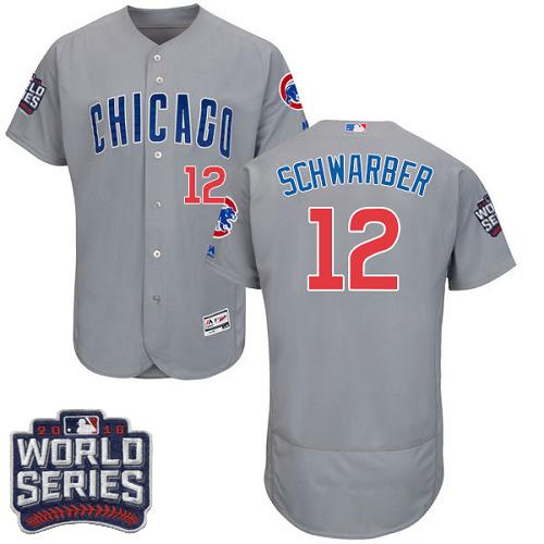 Cubs 12 Kyle Schwarber Grey Flexbase Authentic Collection Road 2016 World Series Bound Stitched MLB Jersey