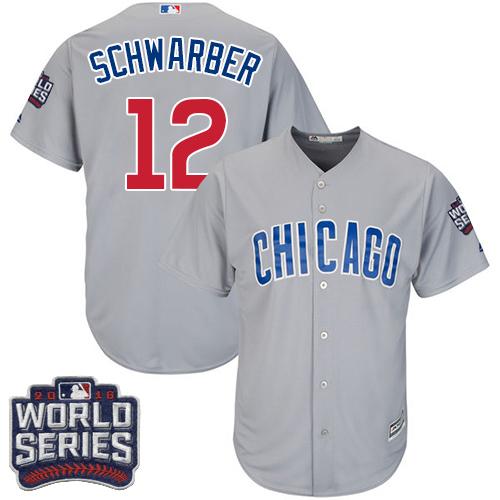 Cubs 12 Kyle Schwarber Grey Road 2016 World Series Bound Stitched Youth MLB Jersey