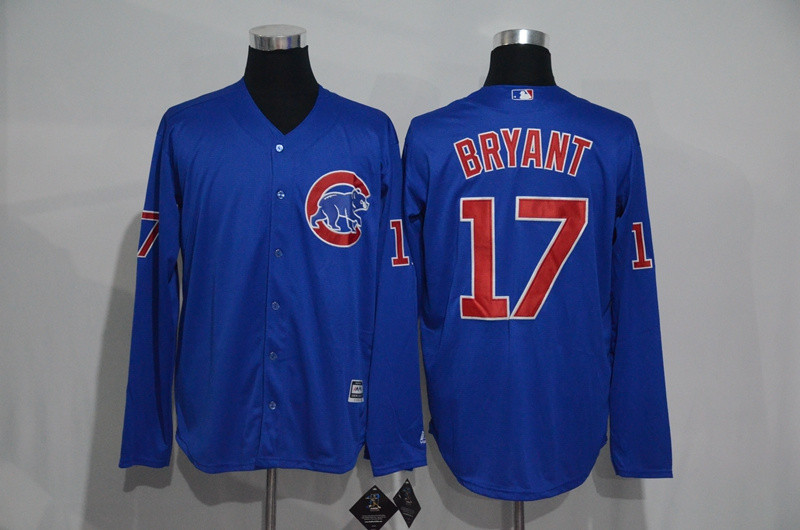 Cubs 17 Kris Bryant Blue Long Sleeve New Cool Base Jersey