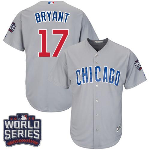 Cubs 17 Kris Bryant Grey Road 2016 World Series Bound Stitched Youth MLB Jersey