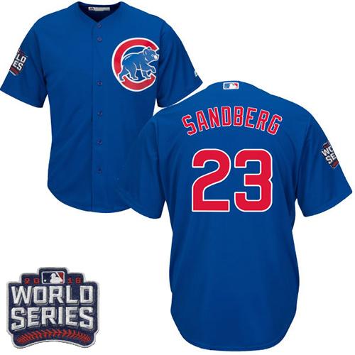Cubs 23 Ryne Sandberg Blue Alternate 2016 World Series Bound Stitched Youth MLB Jersey