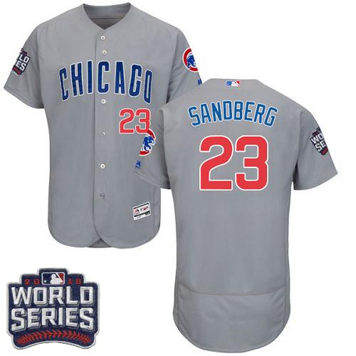 Cubs 23 Ryne Sandberg Grey Flexbase Authentic Collection Road 2016 World Series Bound Stitched MLB Jersey