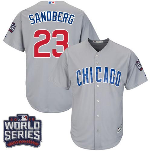Cubs 23 Ryne Sandberg Grey Road 2016 World Series Bound Stitched Youth MLB Jersey