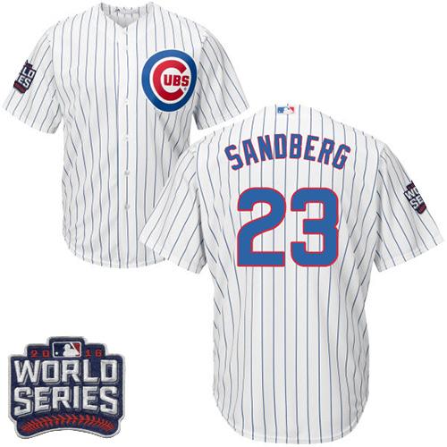 Cubs 23 Ryne Sandberg White Home 2016 World Series Bound Stitched Youth MLB Jersey