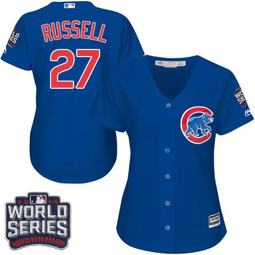 Cubs 27 Addison Russell Blue Alternate 2016 World Series Bound Women Stitched MLB Jersey