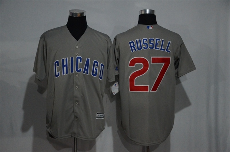 Cubs 27 Addison Russell Dark Grey Road Cool Base Stitched MLB Jersey