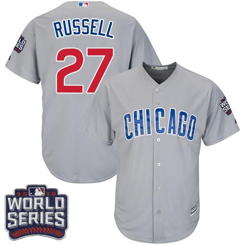Cubs 27 Addison Russell Grey Road 2016 World Series Bound Stitched Youth MLB Jersey