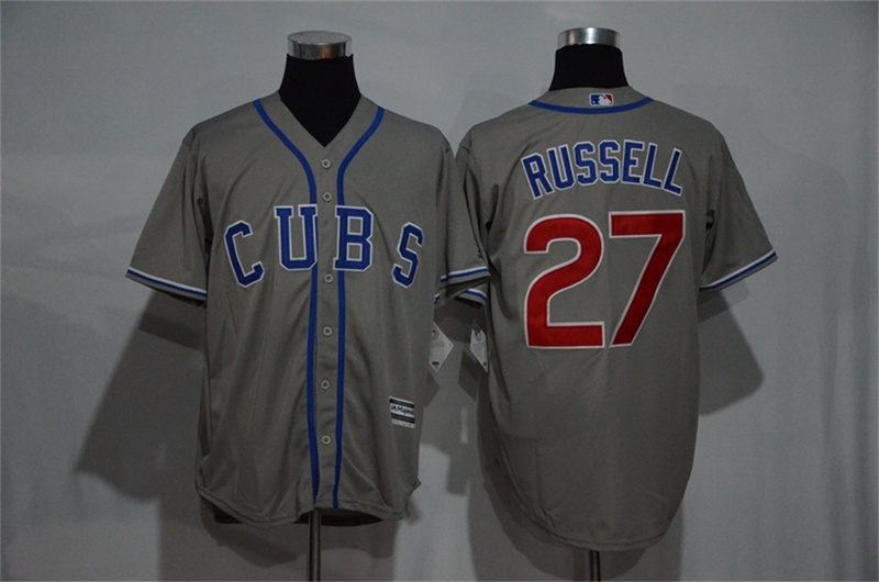 Cubs 27 Addison Russell Grey Road Cool Base Stitched MLB Jersey