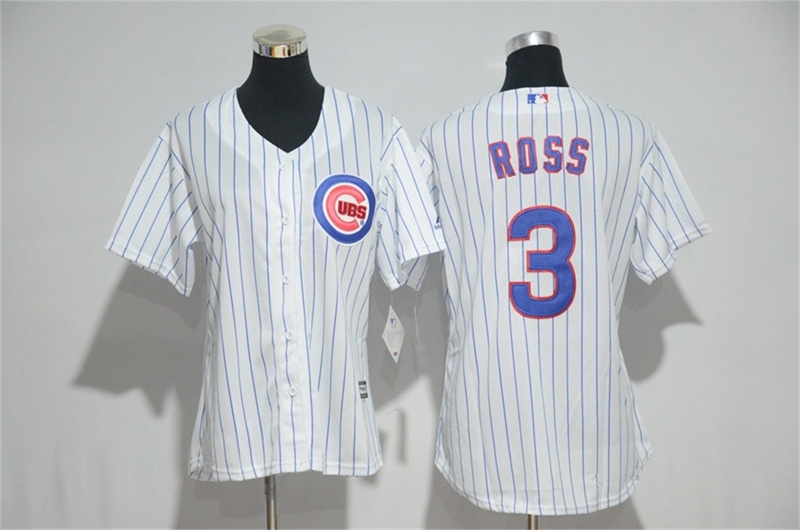 Cubs 3 David Ross White Blue Strip New Cool Base Stitched MLB Women Jersey