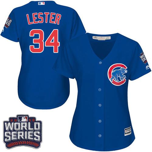 Cubs 34 Jon Lester Blue Alternate 2016 World Series Bound Women Stitched MLB Jersey