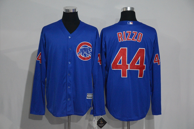 Cubs 44 Anthony Rizzo Blue Long Sleeve New Cool Base Jersey