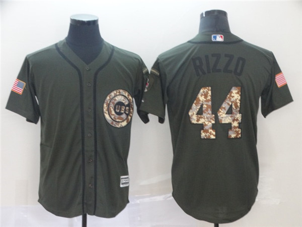 Cubs 44 Anthony Rizzo Olive Camo Salute To Service Cool Base Jersey
