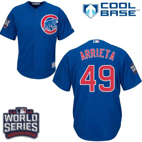 Cubs 49 Jake Arrieta Blue Alternate 2016 World Series Bound Stitched Youth MLB Jersey