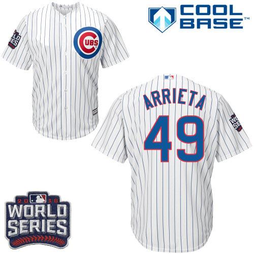 Cubs 49 Jake Arrieta White Home 2016 World Series Bound Stitched Youth MLB Jersey