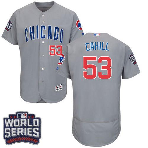 Cubs 53 Trevor Cahill Grey Flexbase Authentic Collection Road 2016 World Series Bound Stitched MLB Jersey