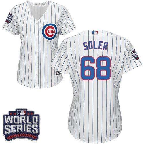 Cubs 68 Jorge Soler White Blue Strip Home 2016 World Series Bound Women Stitched MLB Jersey