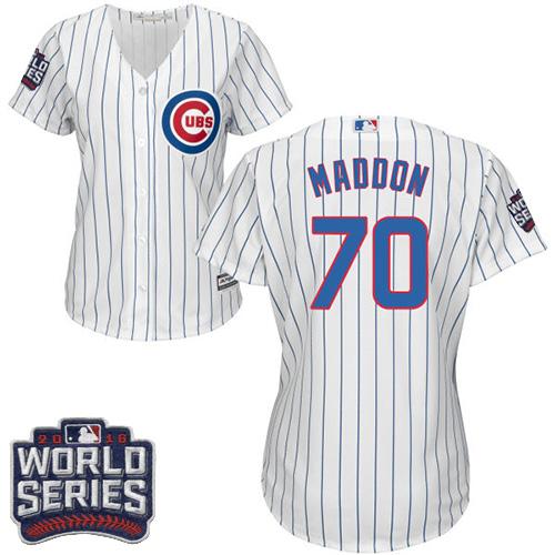 Cubs 70 Joe Maddon White Blue Strip Home 2016 World Series Bound Women Stitched MLB Jersey