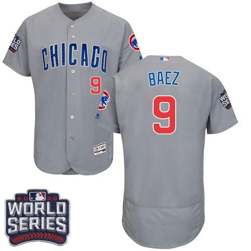 Cubs 9 Javier Baez Grey Flexbase Authentic Collection Road 2016 World Series Bound Stitched MLB Jersey