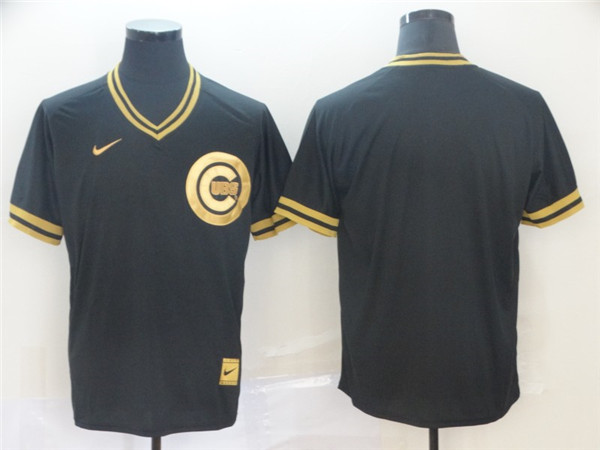 Cubs Blank Black Gold Nike Cooperstown Collection Legend V Neck Jersey