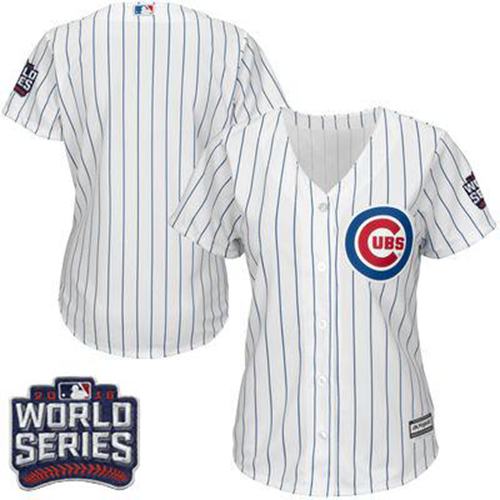 Cubs Blank White Blue Strip Home 2016 World Series Bound Women Stitched MLB Jersey